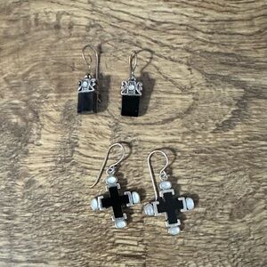 Two pairs of black & white sterling silver earrings.